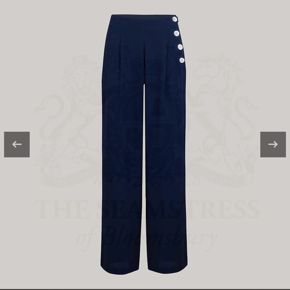 THE SEAMSTRESS OF BLOOMSBURY LONDON Navy Audrey Trouser w/ Button Detail-Size 14 - Picture 2 of 10